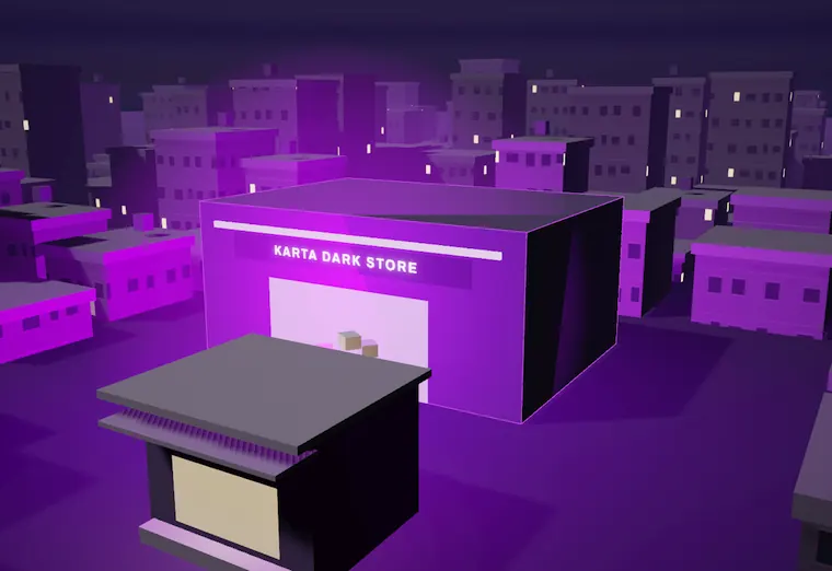 A Karta dark store with its violet loading bay open.